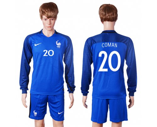 France #20 Coman Home Long Sleeves Soccer Country Jersey